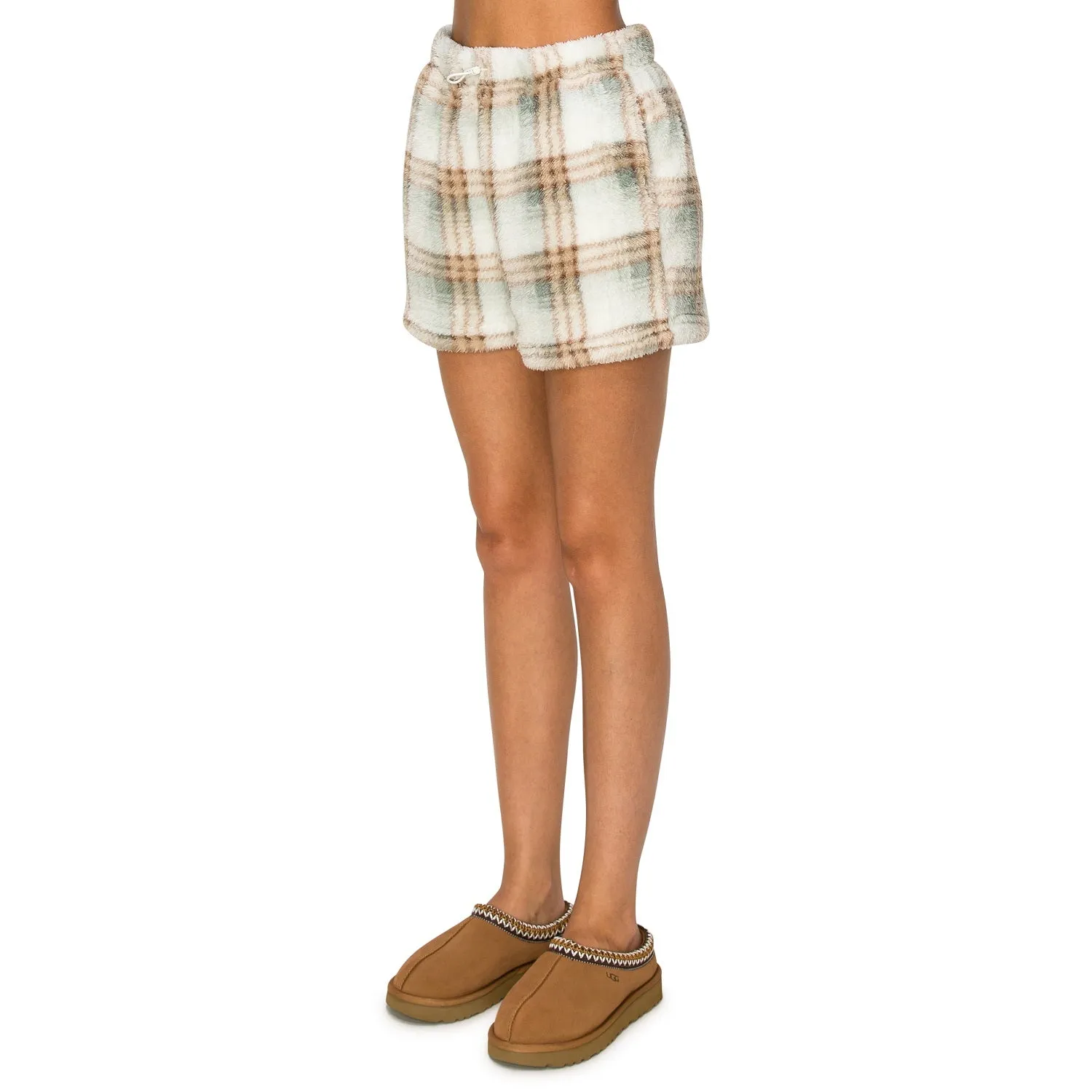 Sherpa Fleece Plaid Sweatshorts - Sage/Neutral