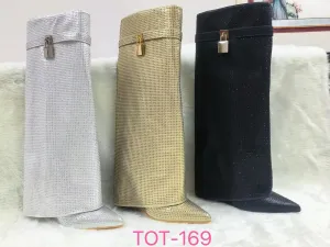 Sparkle Crystal Rhinestone Knee-High Boots -Gold