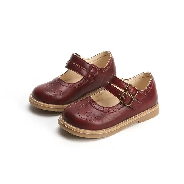 Spring Girls Leather Shoes Cut-outs Retro Kids Shoes for Girl Princess Anti-slip