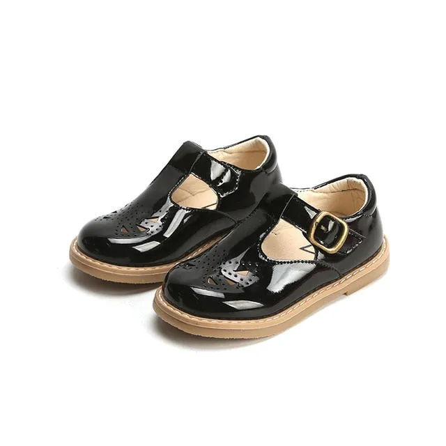 Spring Girls Leather Shoes Cut-outs Retro Kids Shoes for Girl Princess Anti-slip