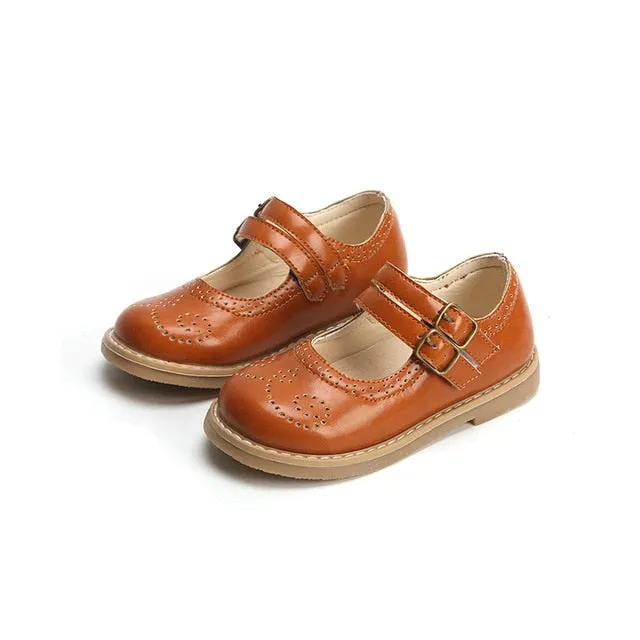 Spring Girls Leather Shoes Cut-outs Retro Kids Shoes for Girl Princess Anti-slip