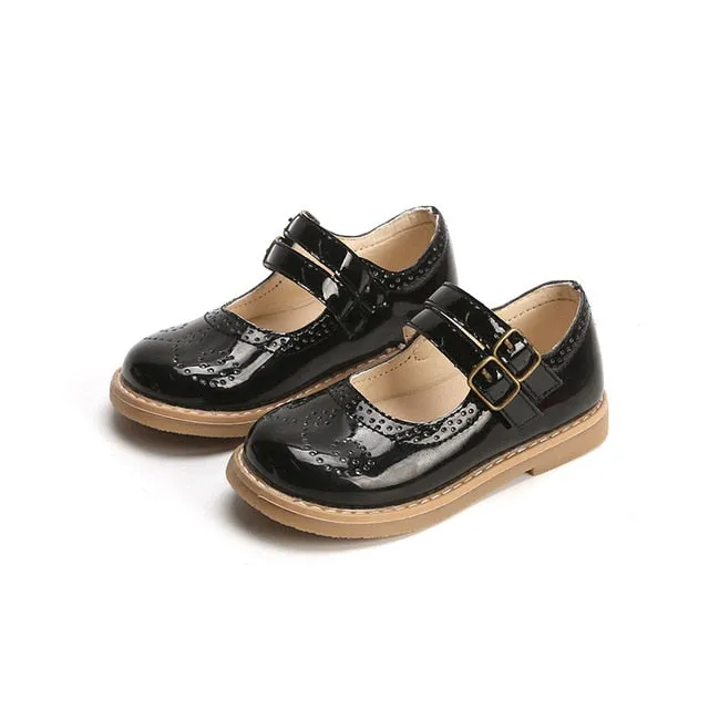 Spring Girls Leather Shoes Cut-outs Retro Kids Shoes for Girl Princess Anti-slip