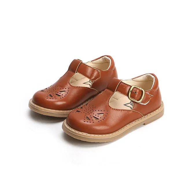 Spring Girls Leather Shoes Cut-outs Retro Kids Shoes for Girl Princess Anti-slip