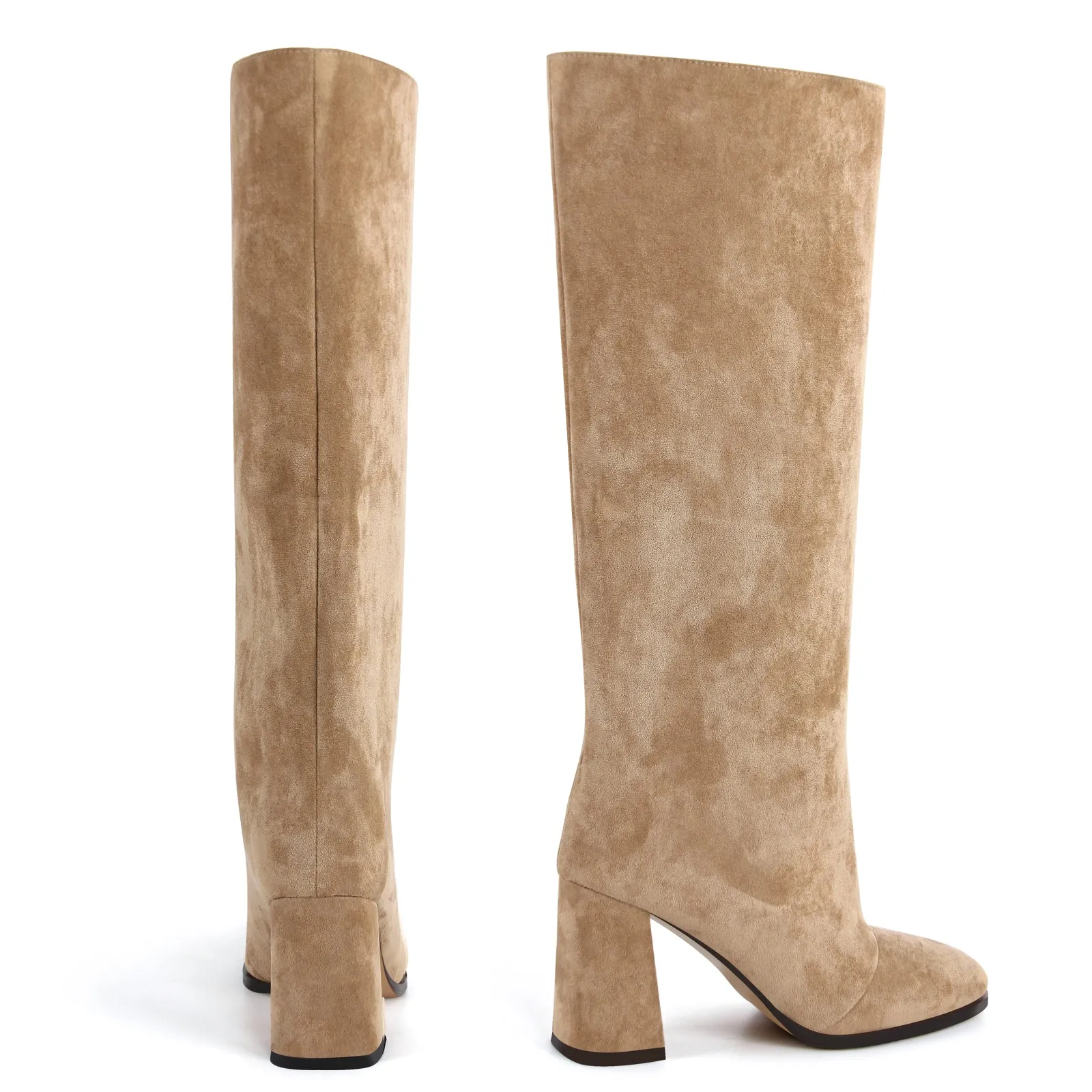 Square Toe Suede Chunky Heel Knee High Boots