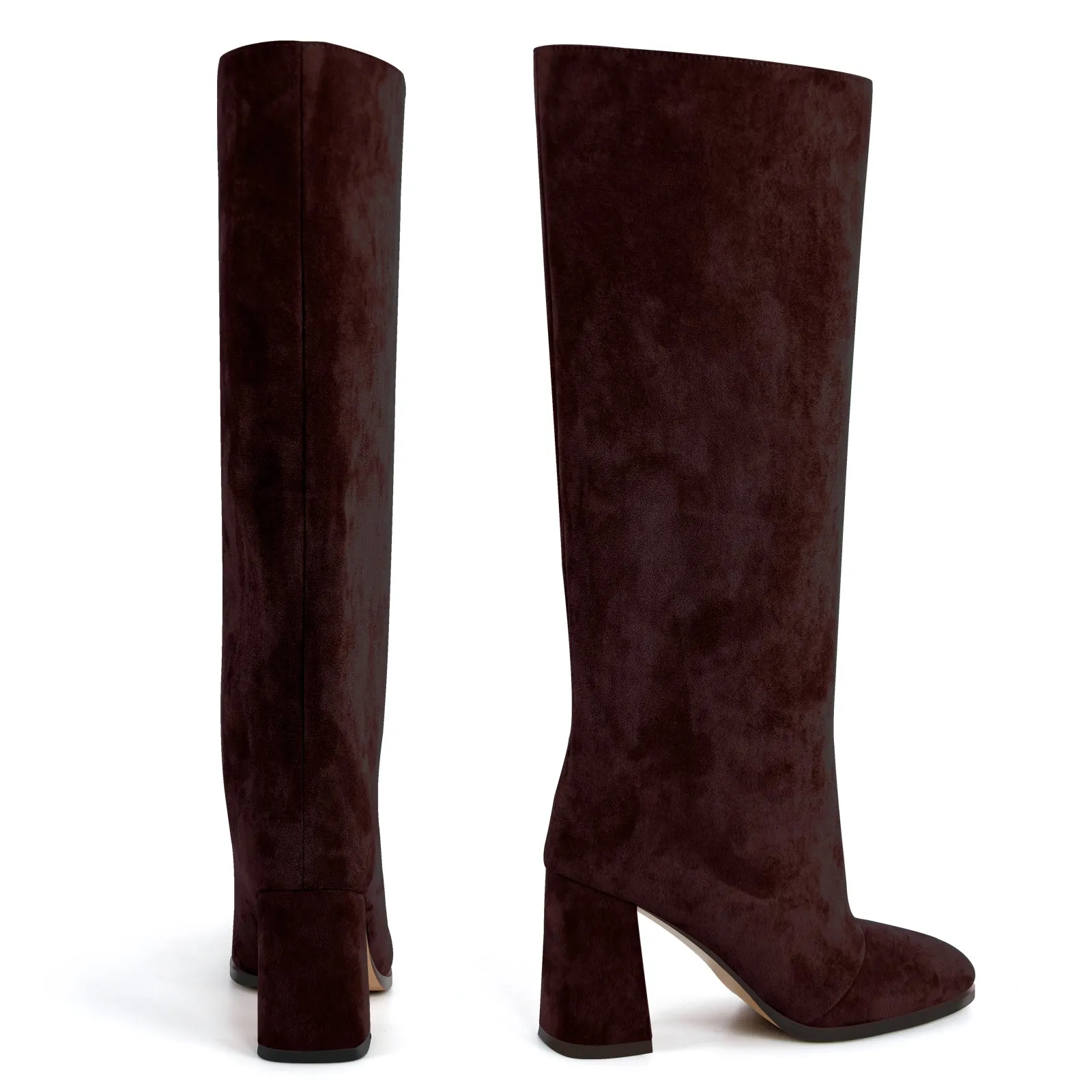 Square Toe Suede Chunky Heel Knee High Boots