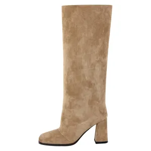 Square Toe Suede Chunky Heel Knee High Boots