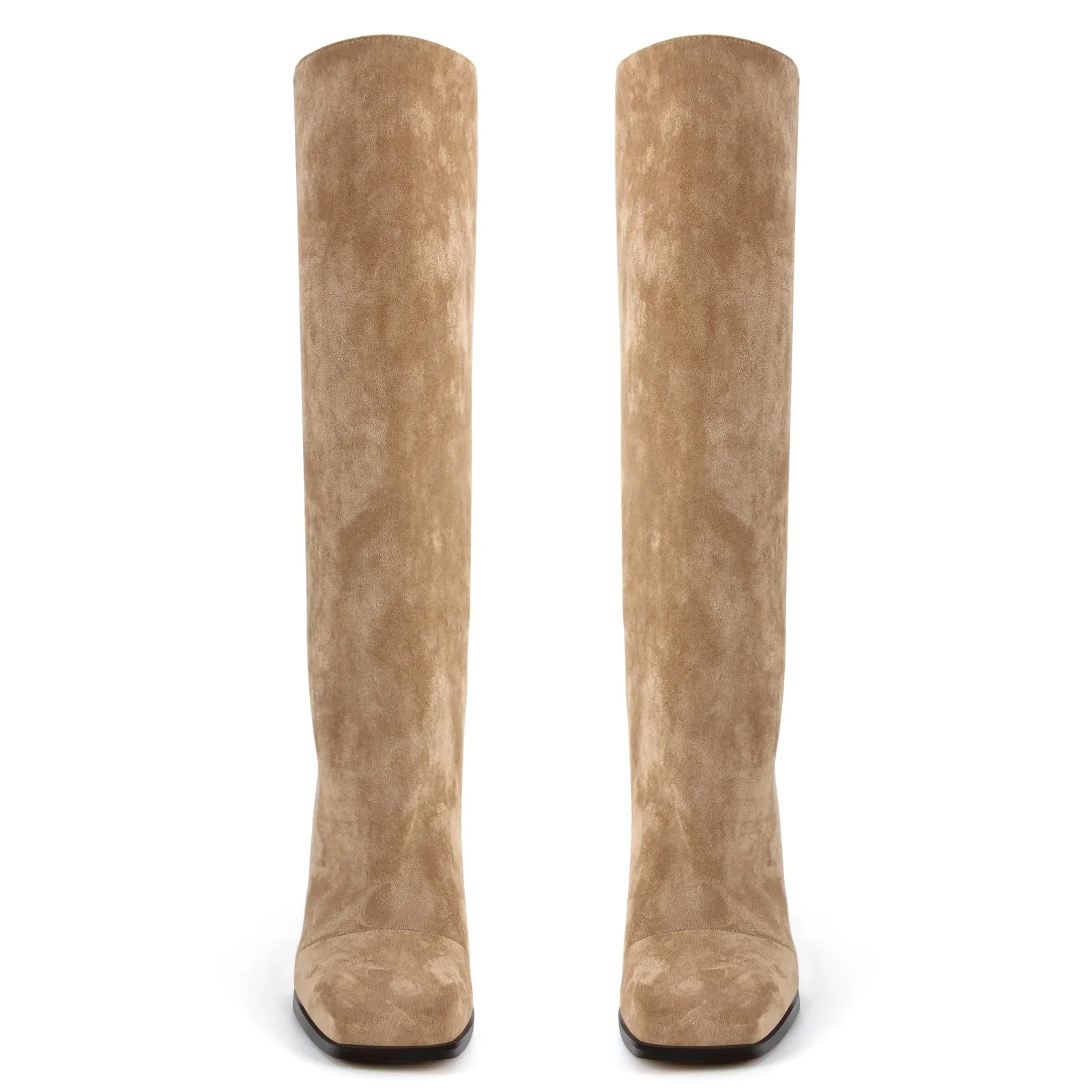 Square Toe Suede Chunky Heel Knee High Boots