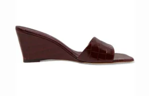 Staud STAUD BILLIE CROC-EFFECT LEATHER WEDGE MULES