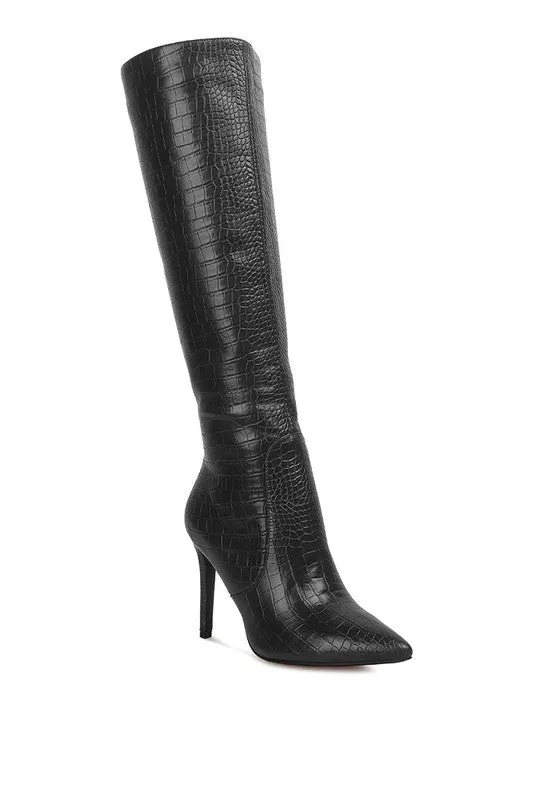 Stiletto High Heeled Crocodile Knee Boots