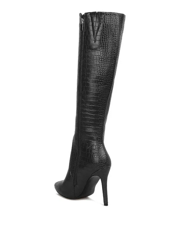 Stiletto High Heeled Crocodile Knee Boots