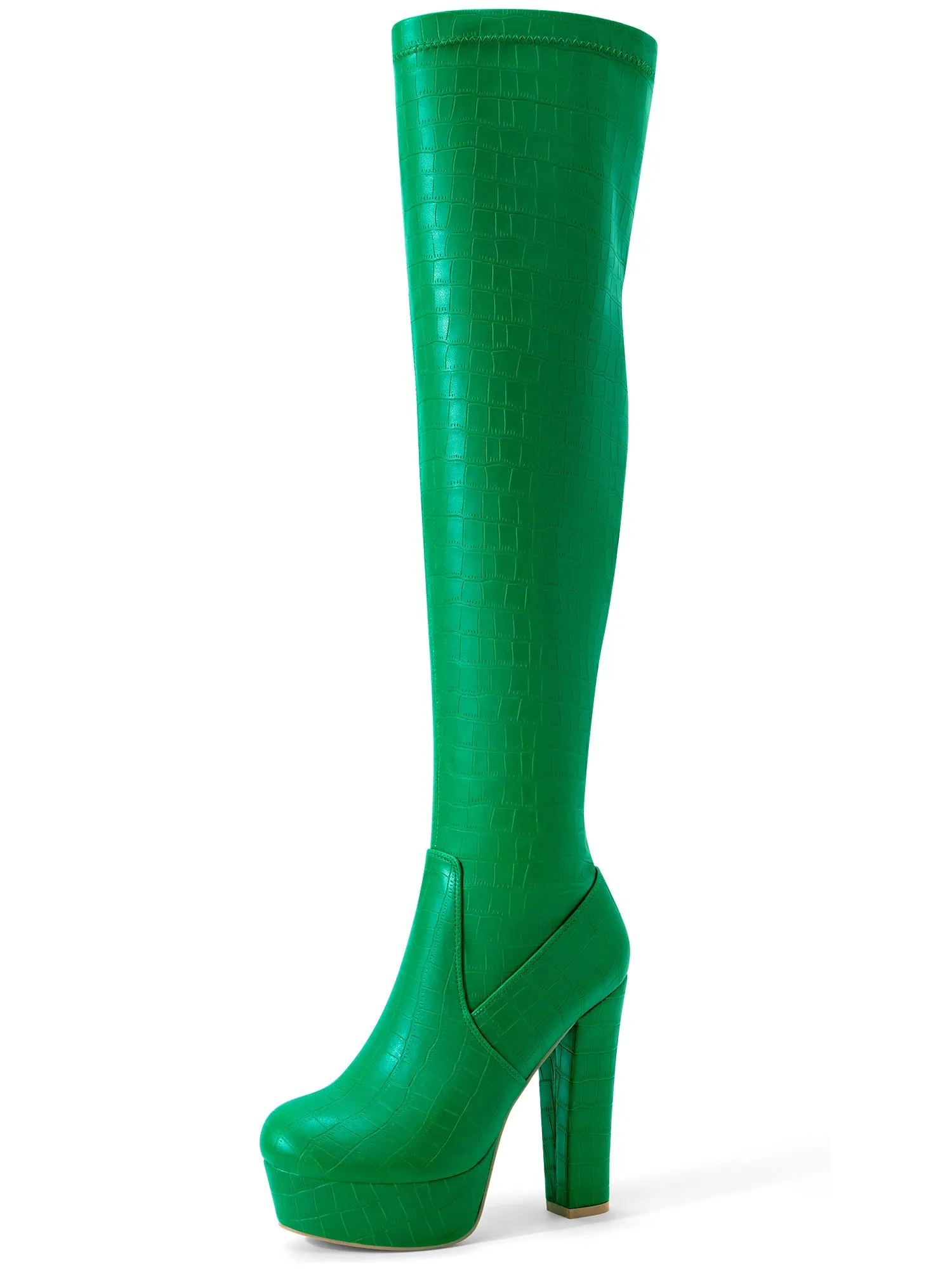 Stone Pattern Platform Chunky Heels Over the Knee Boots for Women