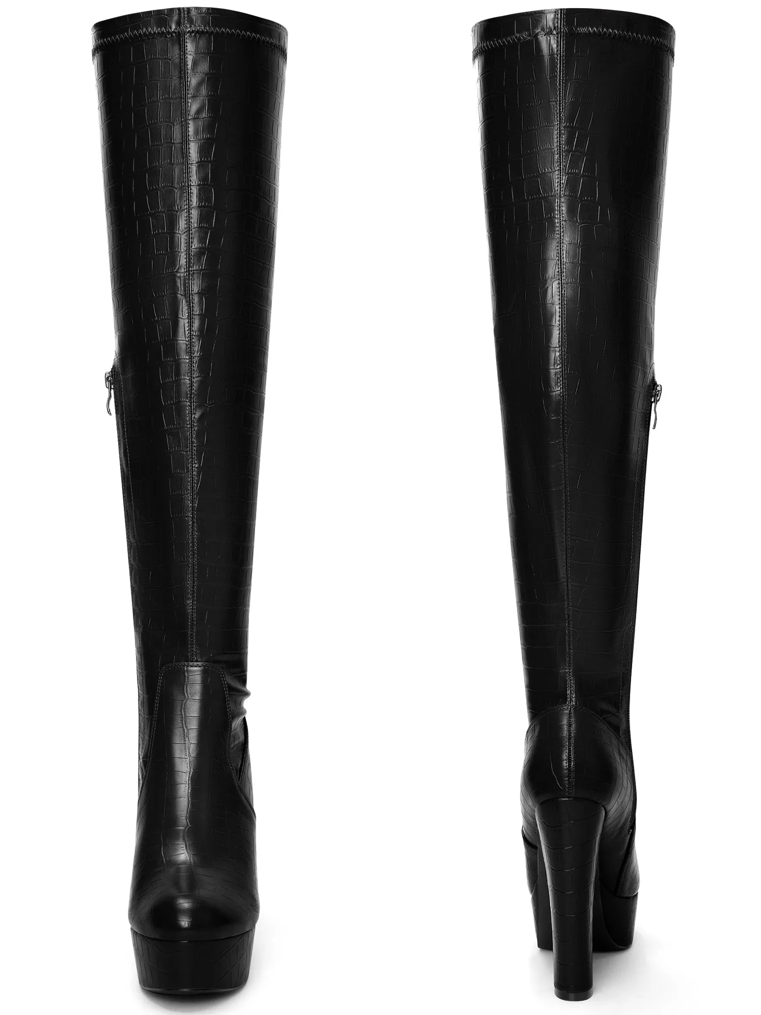 Stone Pattern Platform Chunky Heels Over the Knee Boots for Women