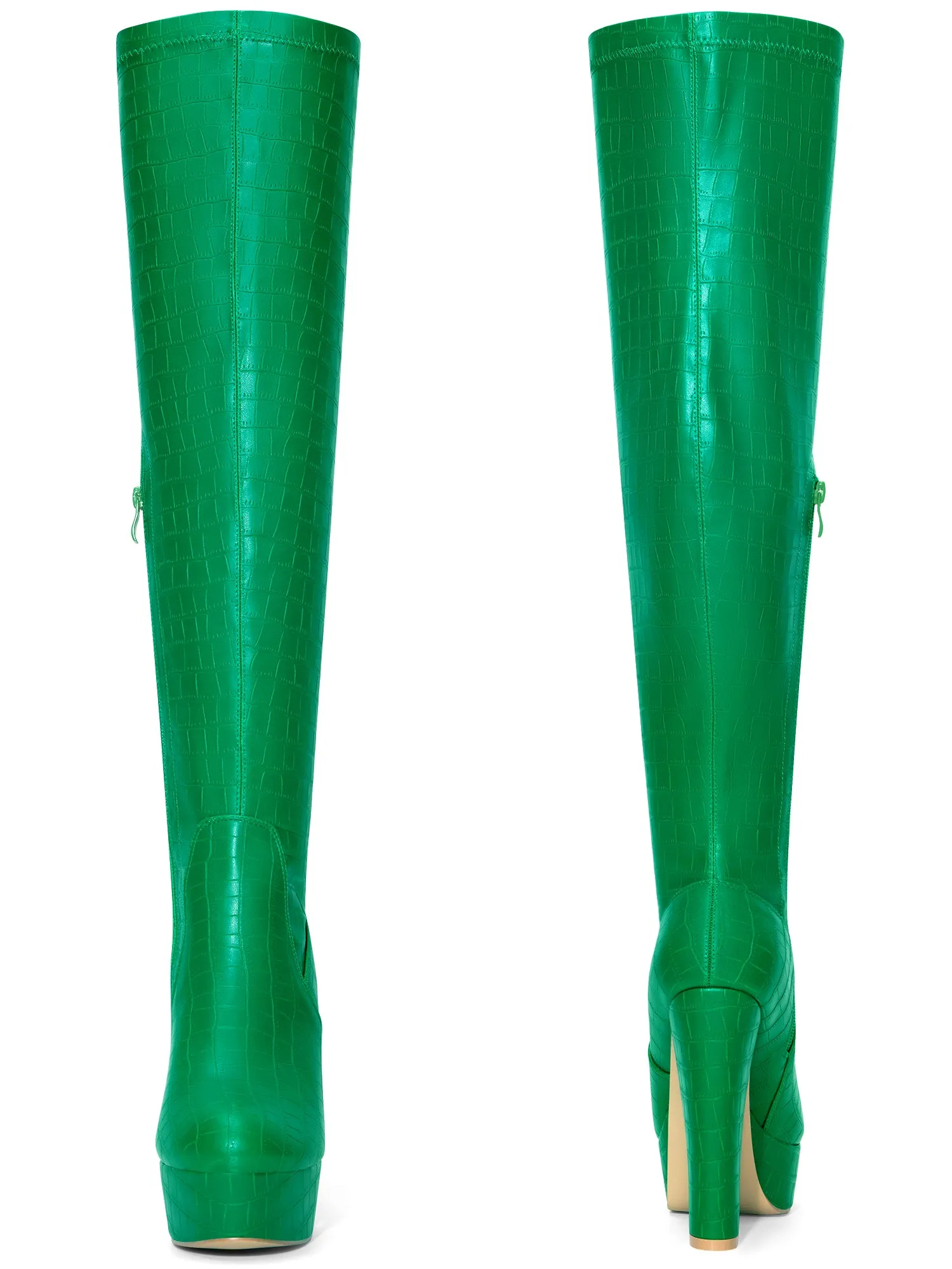 Stone Pattern Platform Chunky Heels Over the Knee Boots for Women