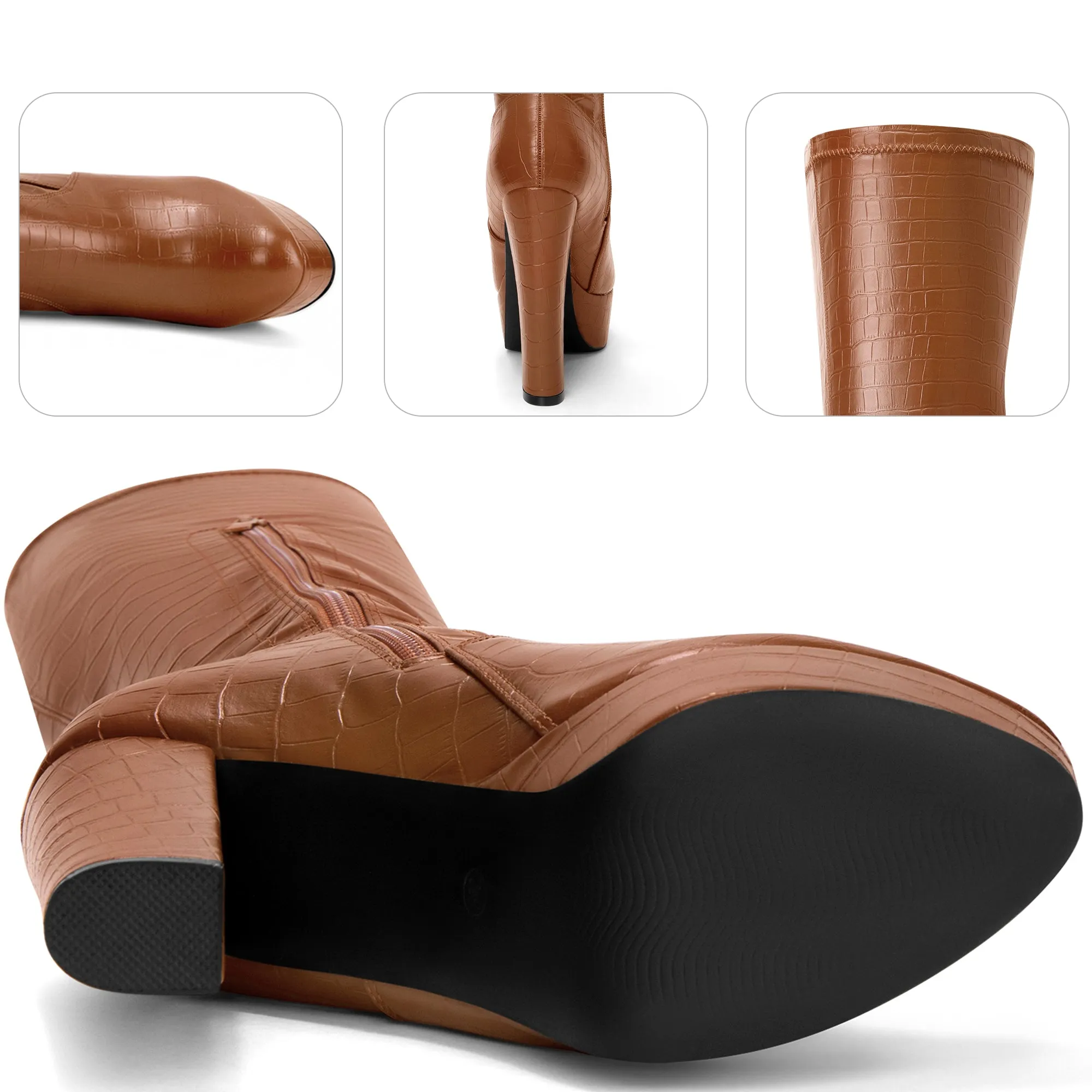 Stone Pattern Platform Chunky Heels Over the Knee Boots for Women