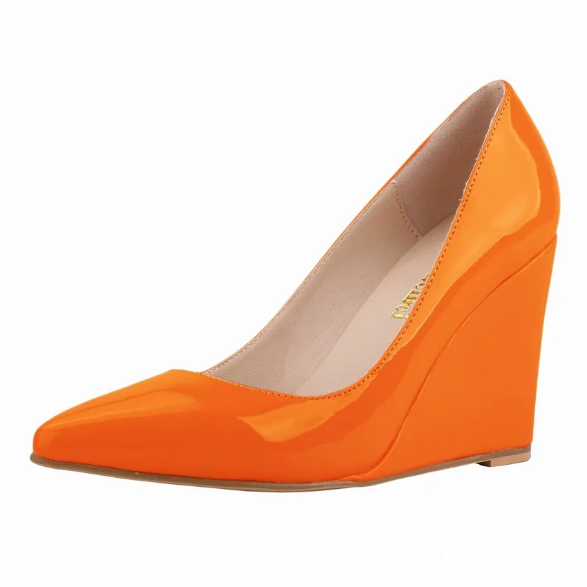 Sweet and Versatile Patent Leather Wedge Heels Shoes
