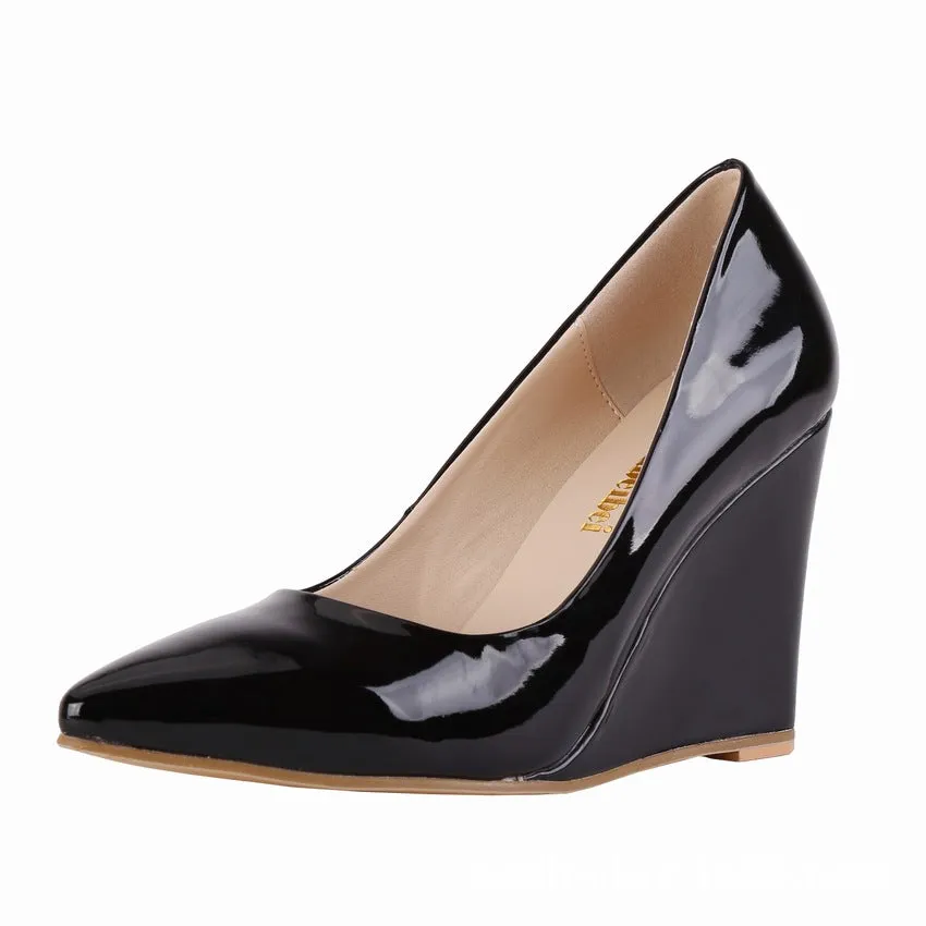 Sweet and Versatile Patent Leather Wedge Heels Shoes