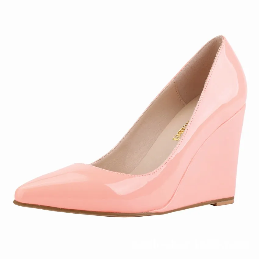 Sweet and Versatile Patent Leather Wedge Heels Shoes