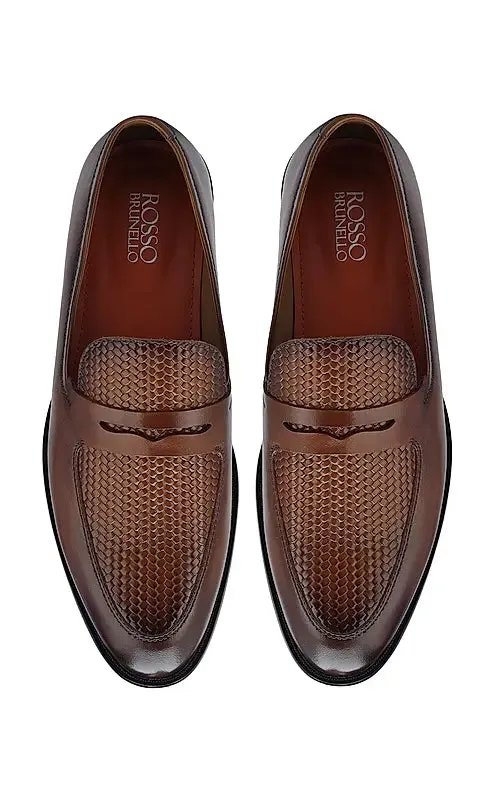 Tan Textured Leather Loafers