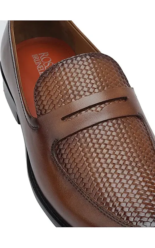 Tan Textured Leather Loafers