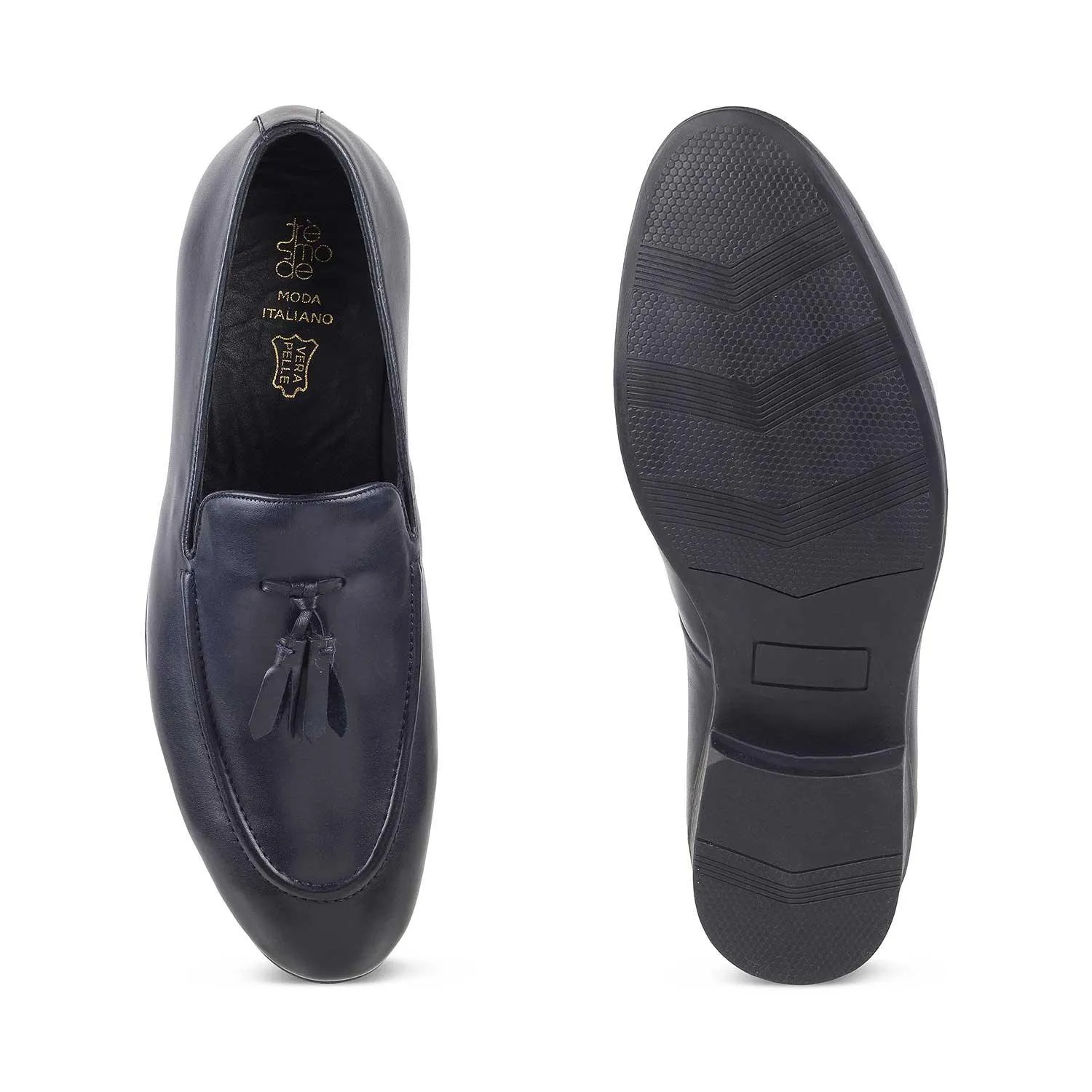 The Michan Blue Men's Leather Tassel Loafers Tresmode