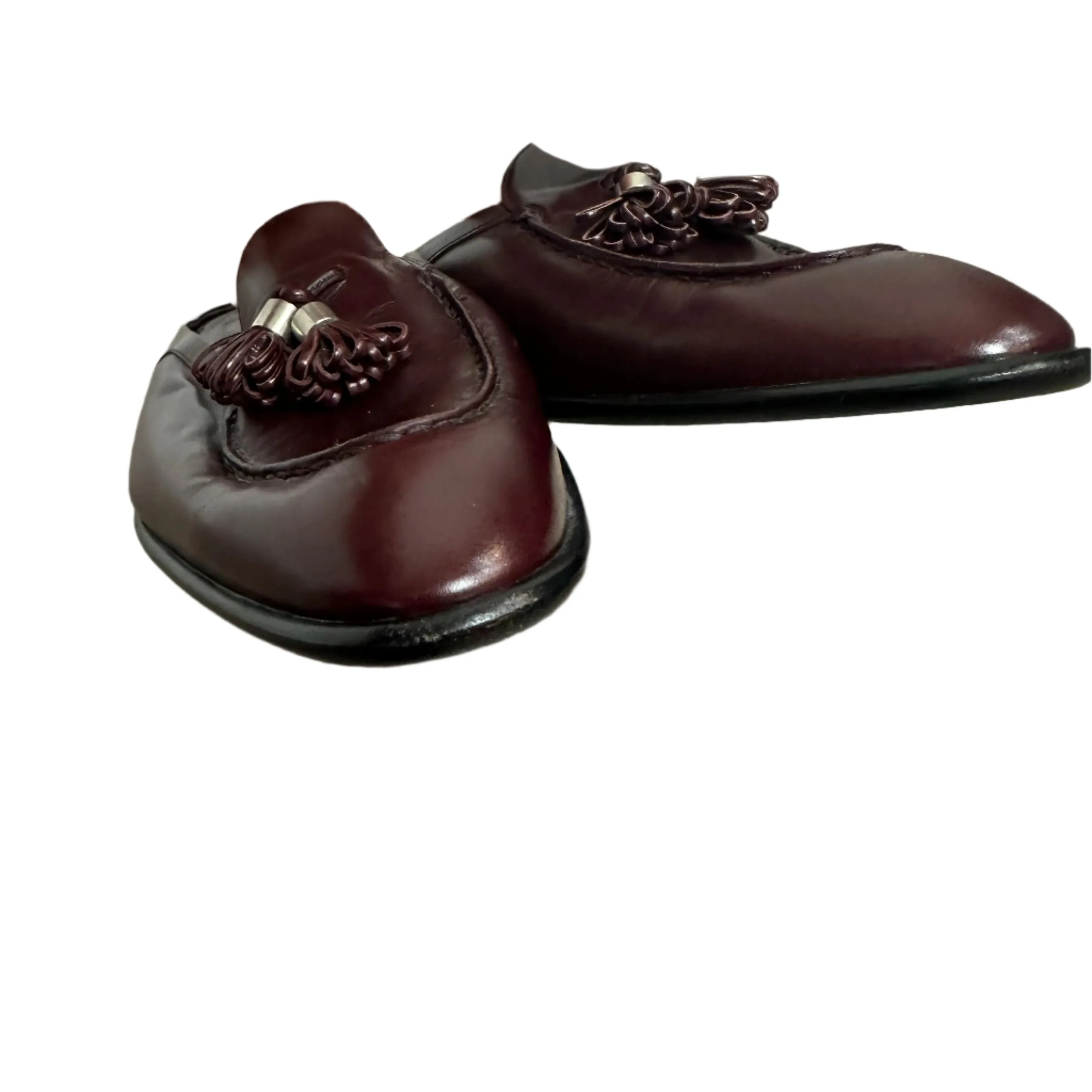 Tod's Loafers Burgundy Red Leather Slip On Tassel Low Heel Stitched Backless Mules 10