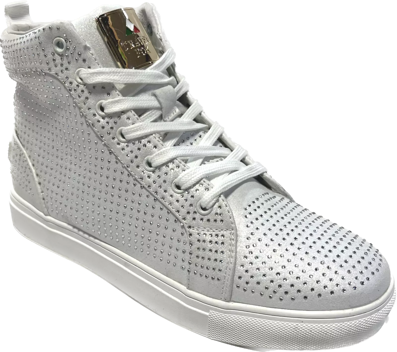 Travel Fox Men's White and Silver Rhinestone Nappa Leather High Top Sneakers 9210 07