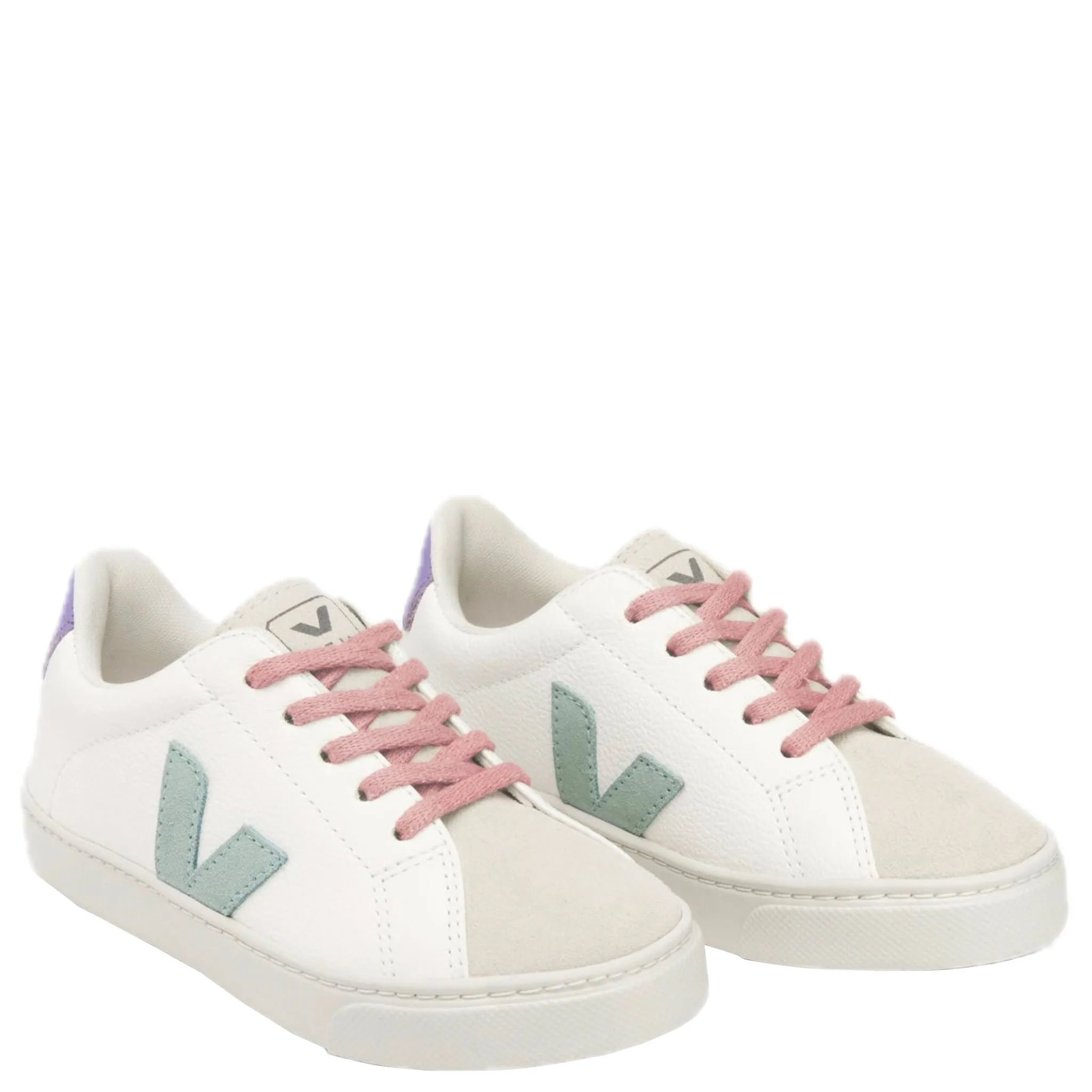 Veja Kid's Sneakers Esplar Laces Chromefree Leather - White, Matcha, Lavender