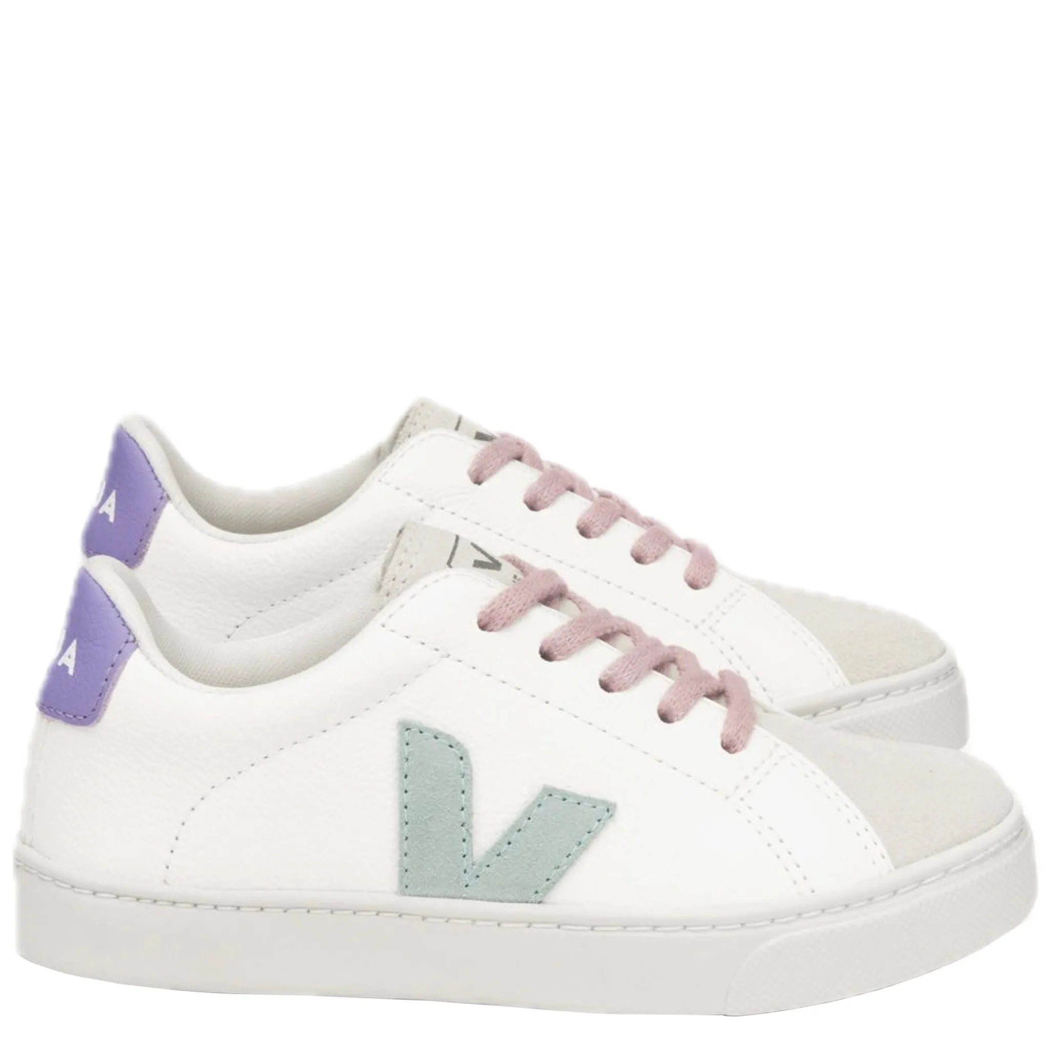 Veja Kid's Sneakers Esplar Laces Chromefree Leather - White, Matcha, Lavender