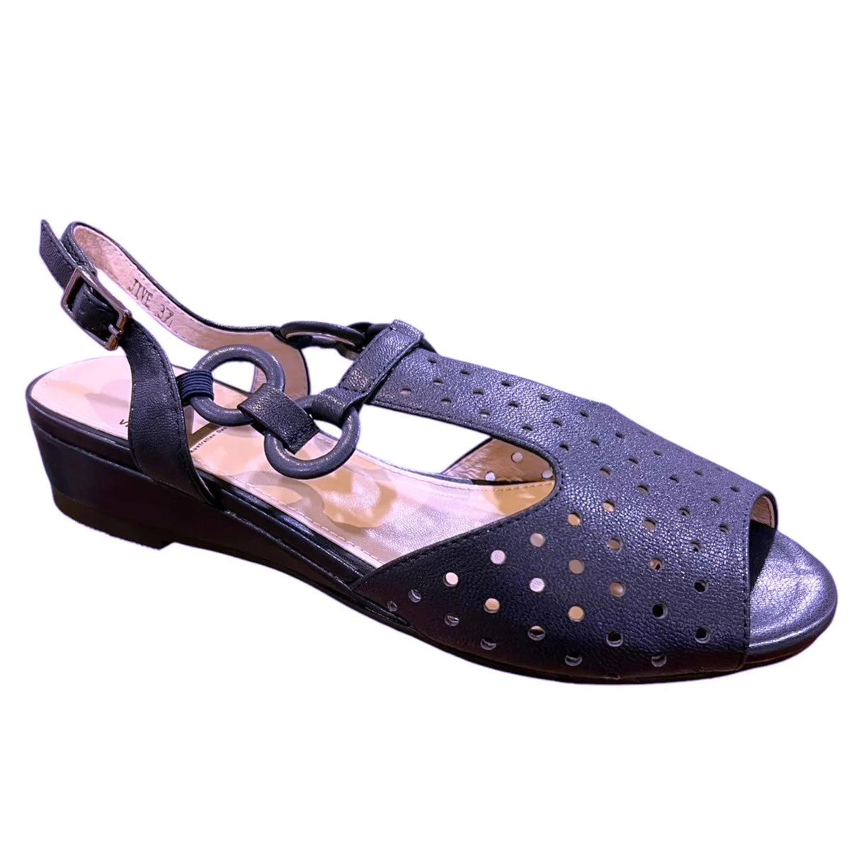 Via Nova JIVE Navy Leather Wedge Sandal