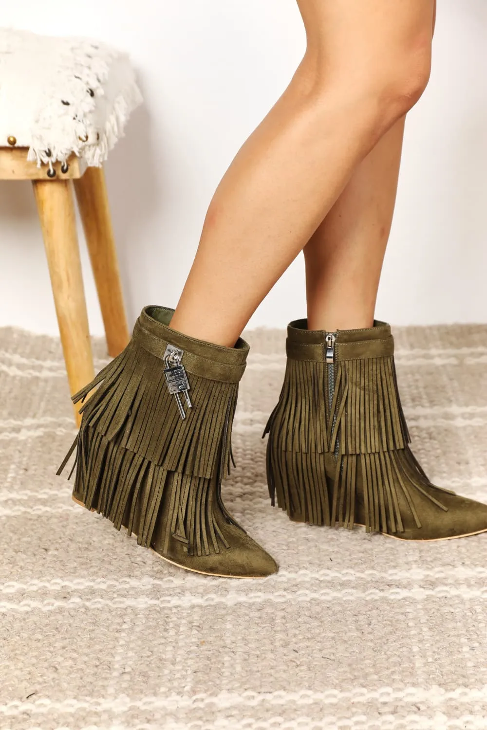 Wallen Tassel Wedge Heel Ankle Booties