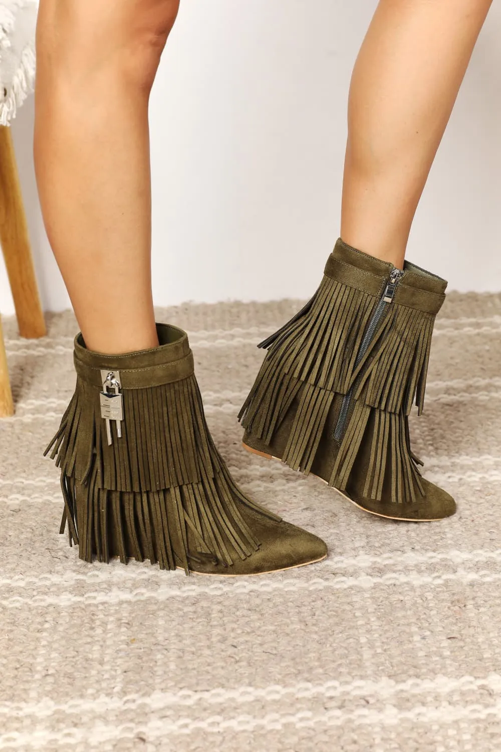 Wallen Tassel Wedge Heel Ankle Booties
