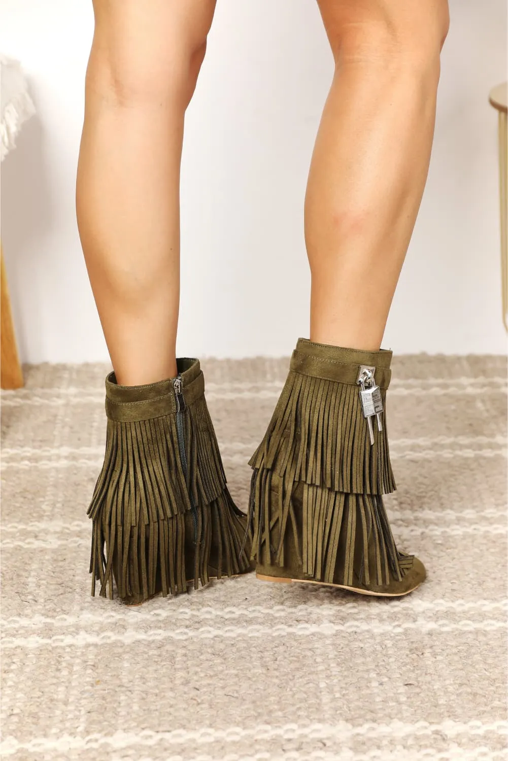 Wallen Tassel Wedge Heel Ankle Booties