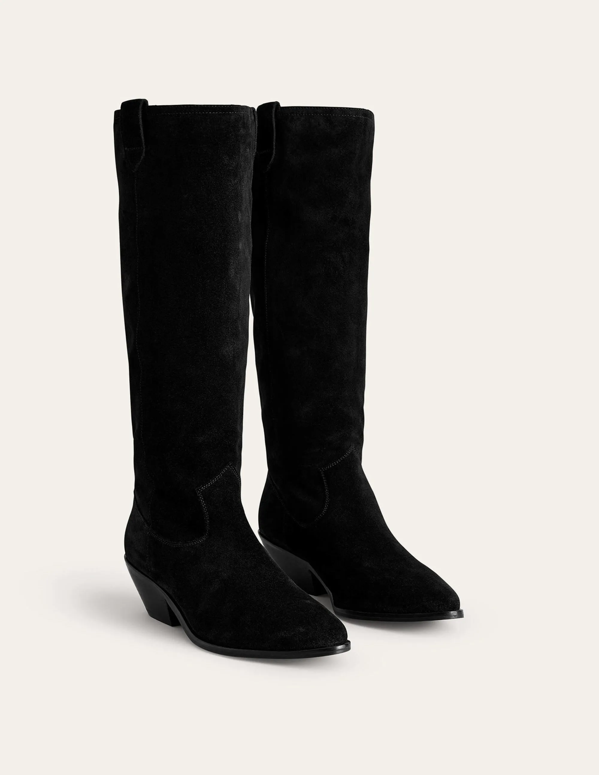 Western Knee High Boots-Black Suede