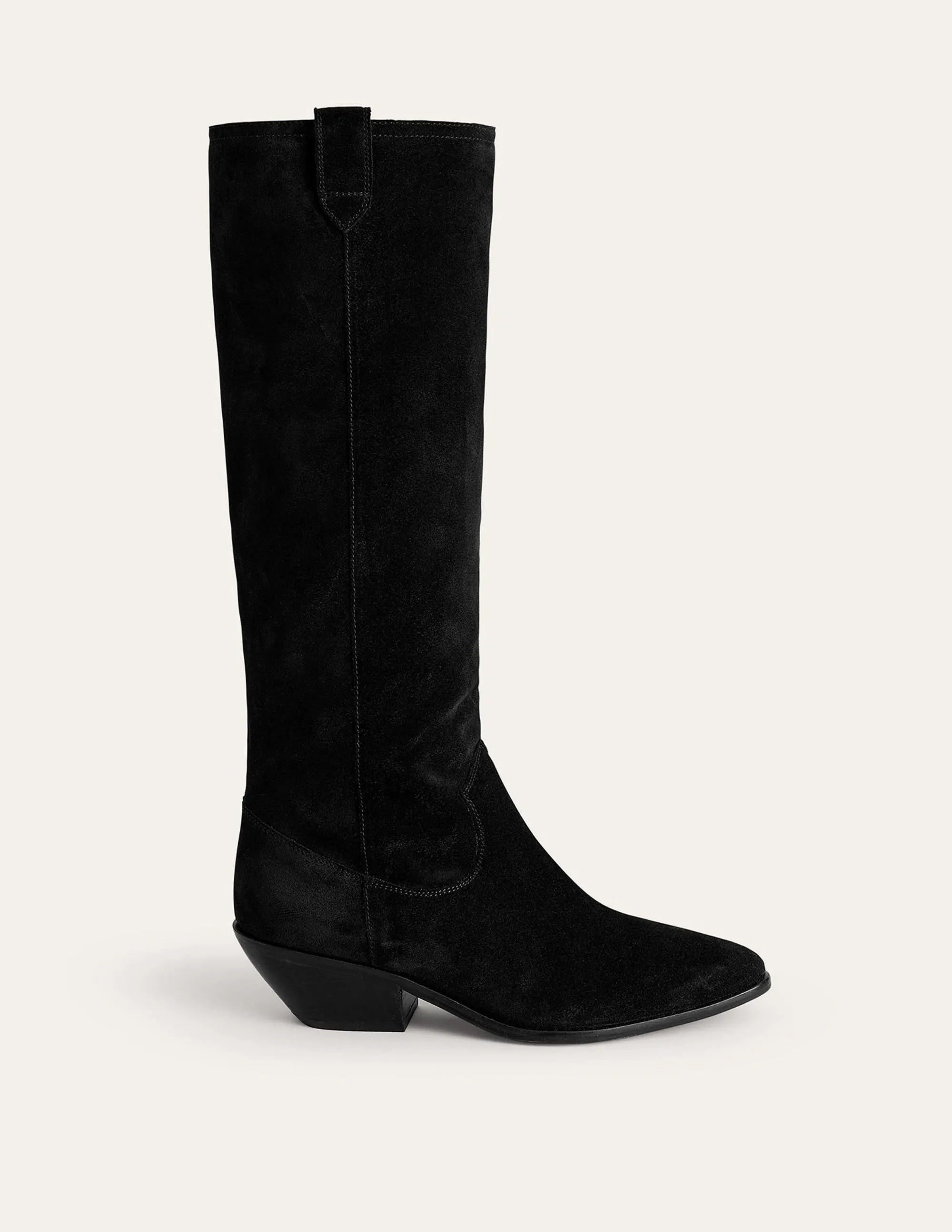 Western Knee High Boots-Black Suede