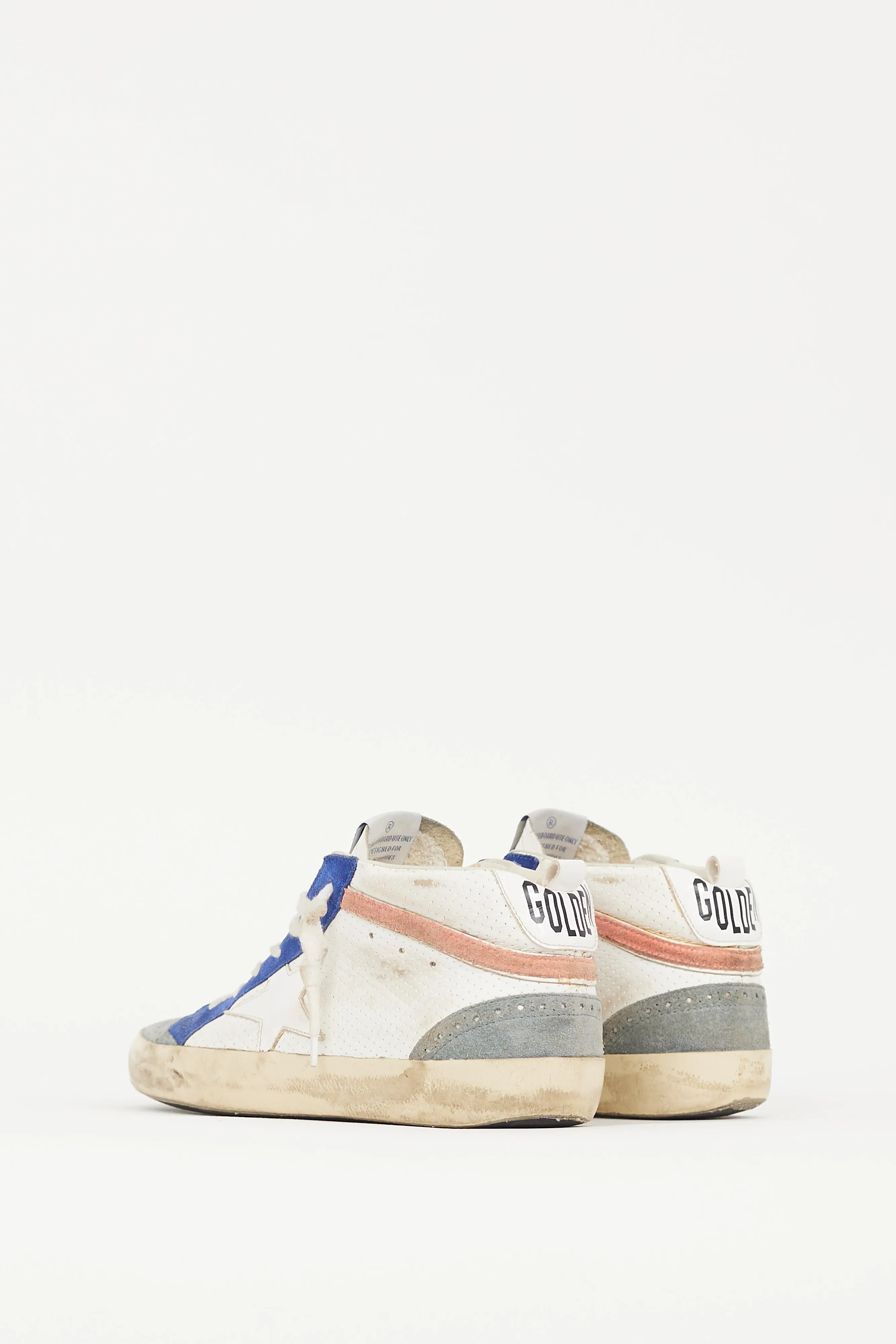 White & Blue Leather Midstar Perforated Sneaker