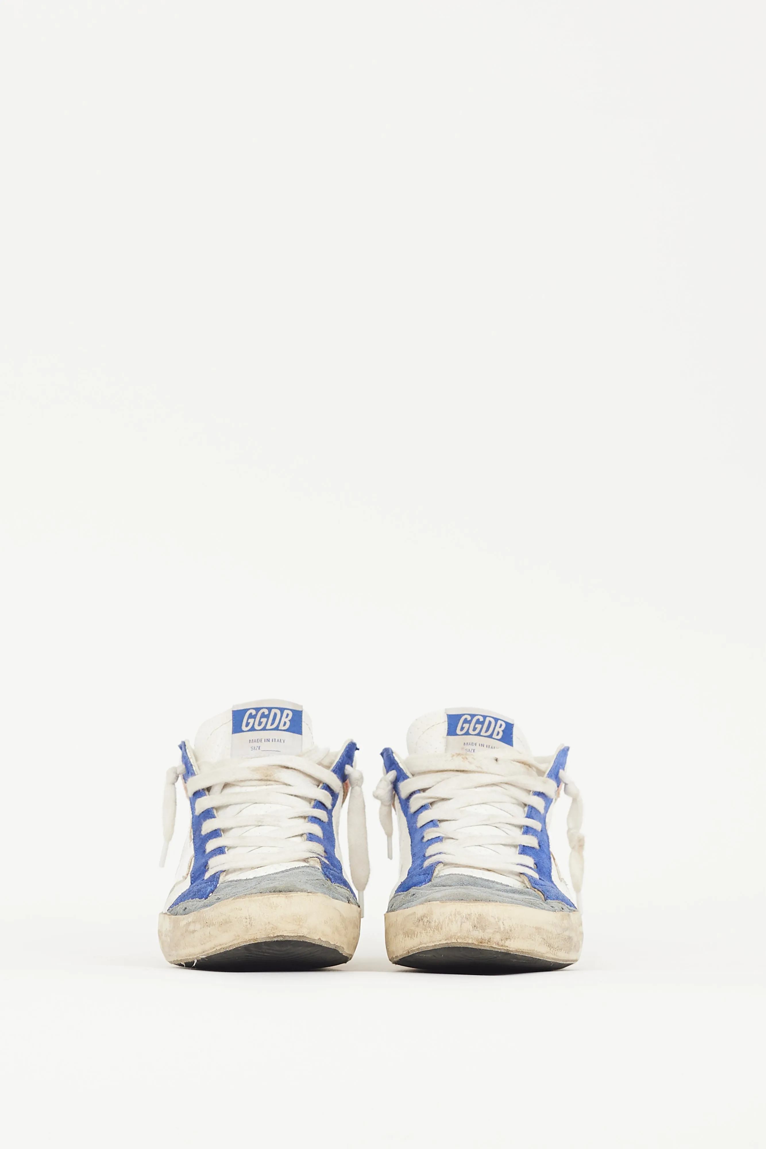 White & Blue Leather Midstar Perforated Sneaker