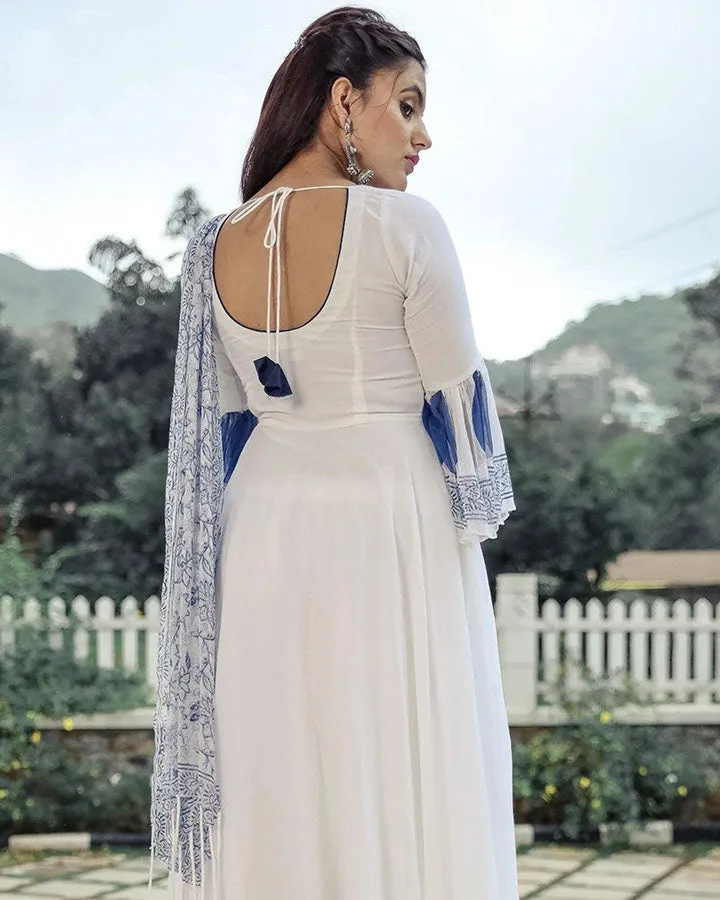 White Chiffon Tasseled Suit Set