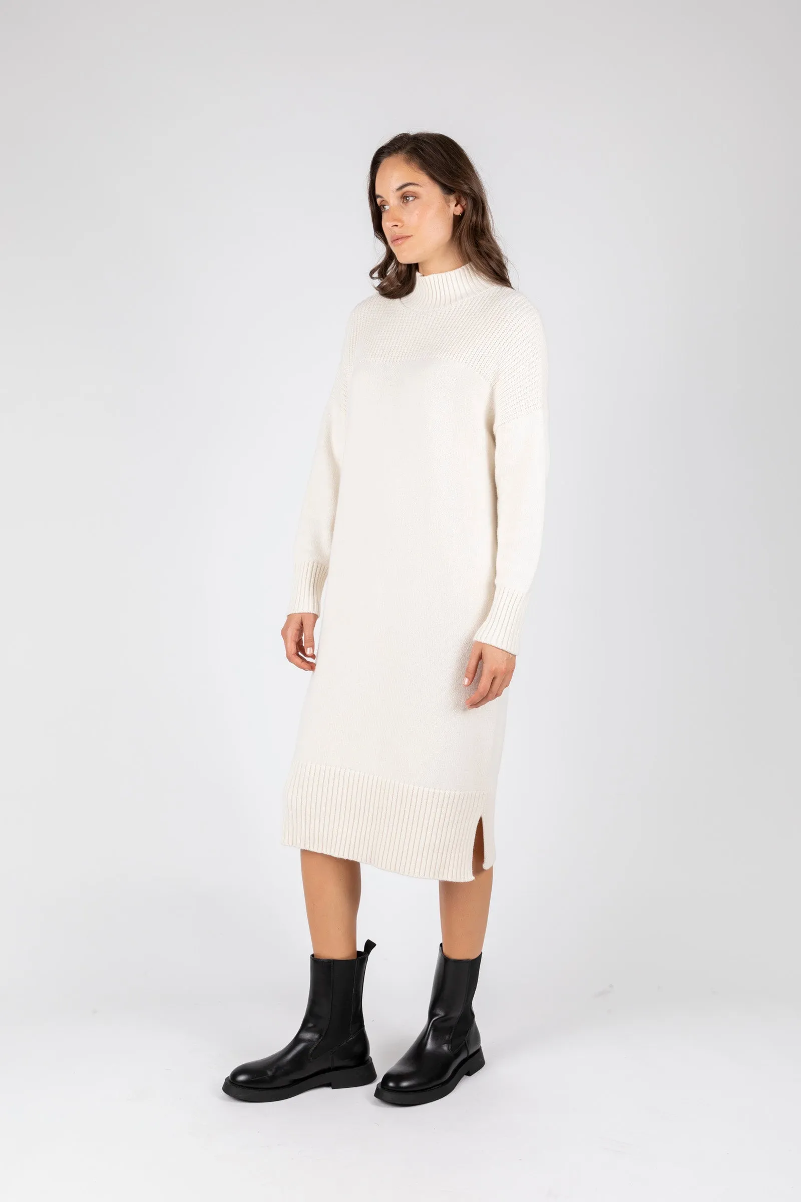 Willow Rib Panel Knit Dress - Ivory