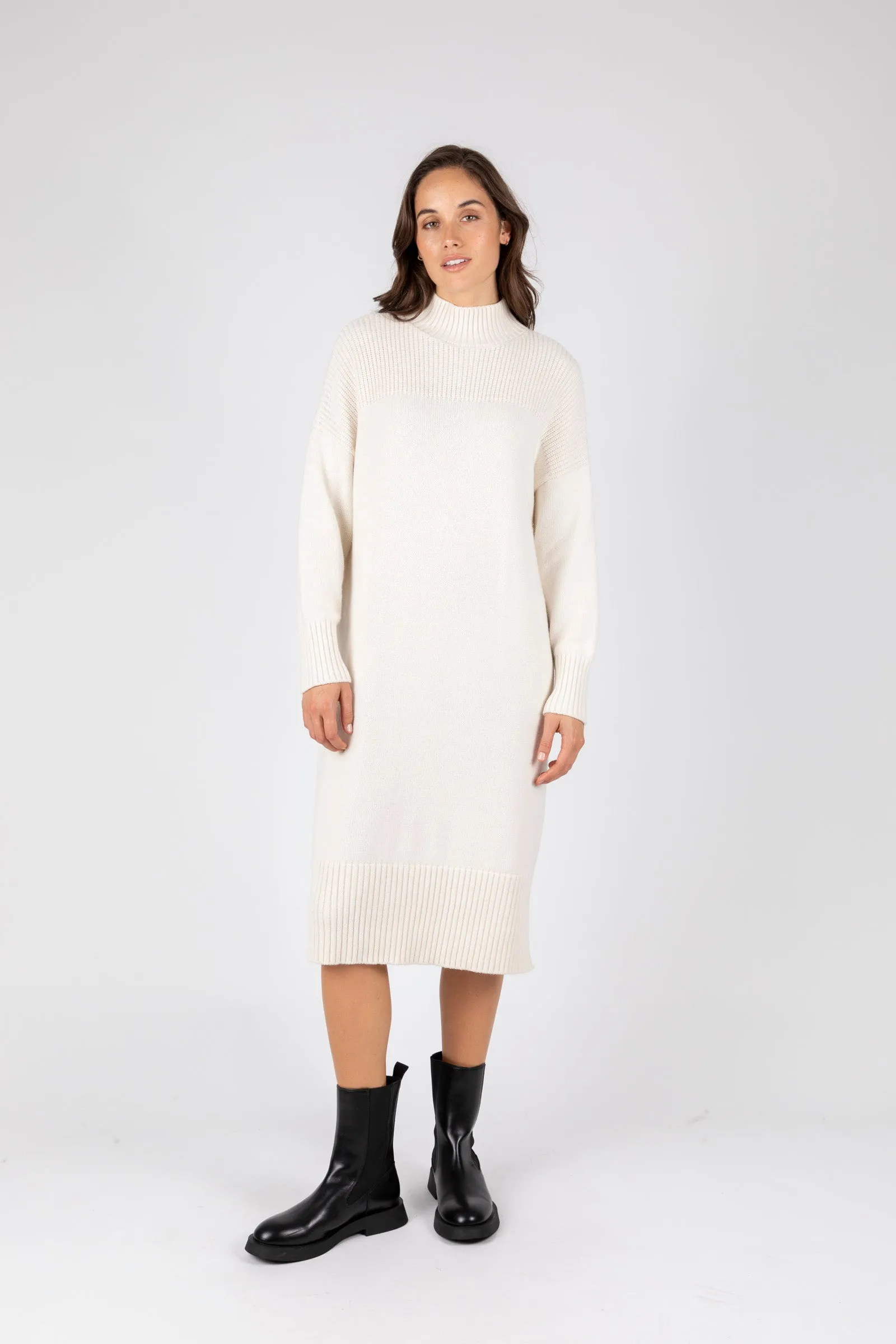 Willow Rib Panel Knit Dress - Ivory