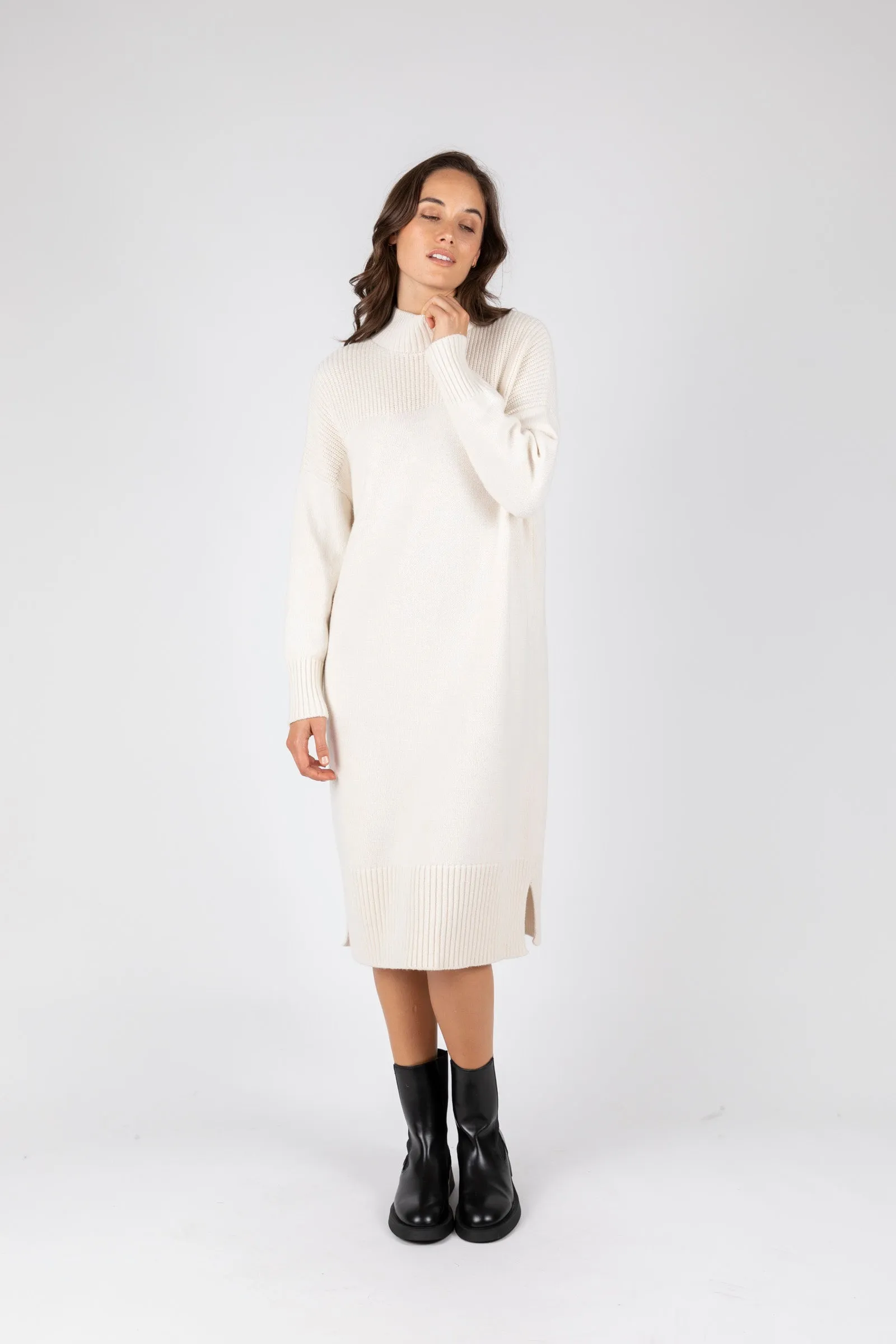 Willow Rib Panel Knit Dress - Ivory