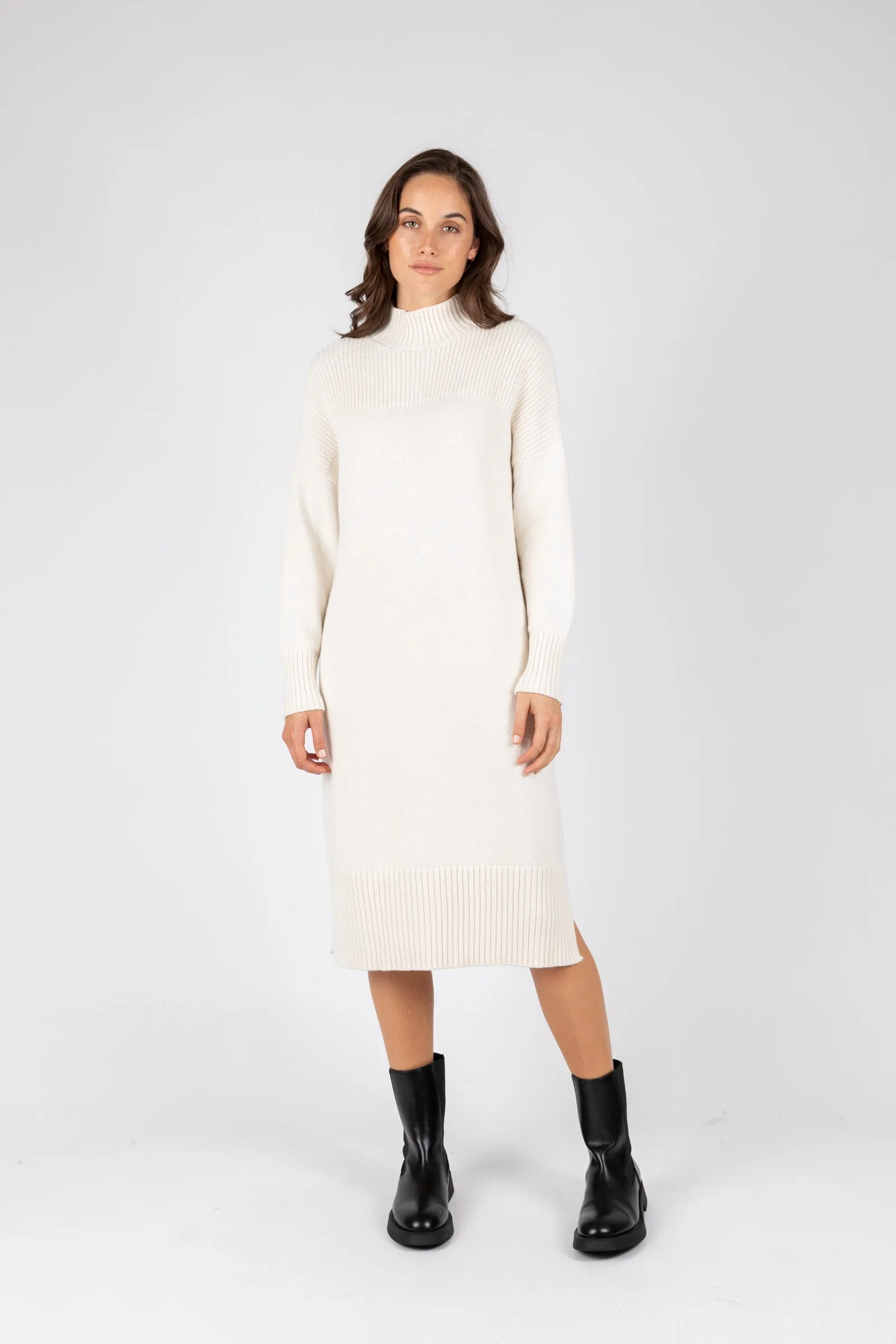Willow Rib Panel Knit Dress - Ivory