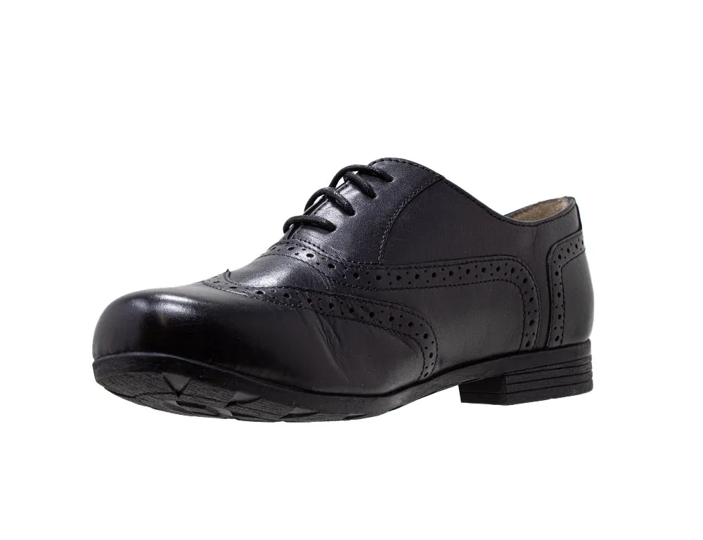 Womens Wide Fit Falmer Black Leather Lace-up Shoes