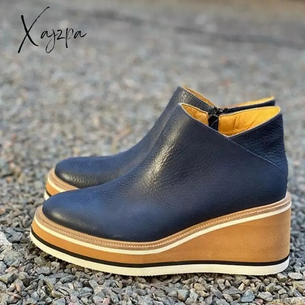 Xajzpa - Women Solid Color Wedge Ankle Boots