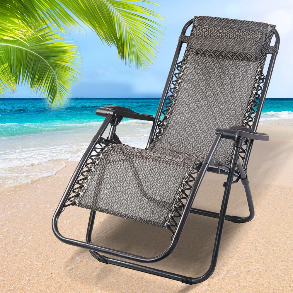 Zero Gravity Recliner Chairs Outdoor Sun Lounge Beach Chair Camping Beige