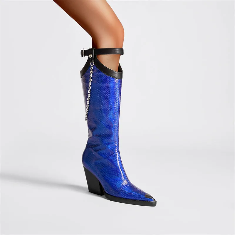 Zyah Blue Western Knee High Boots