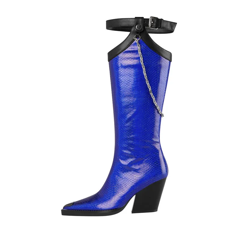 Zyah Blue Western Knee High Boots